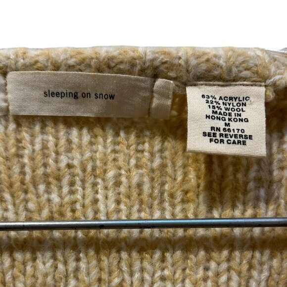 Sleeping on snow Anthropologie tan cream marl speckle cable knit sweater v-neckM - Picture 2 of 4
